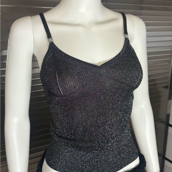Chanel 22B Shimmering Black Tank Crop Camisole Top 40 - Picture 4 of 16